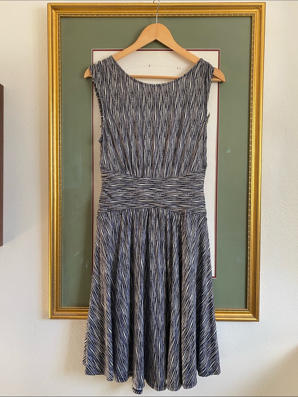 Moulinette Soeurs Black & Ivory Chevron-Style Ruched-Waist Midi Dress